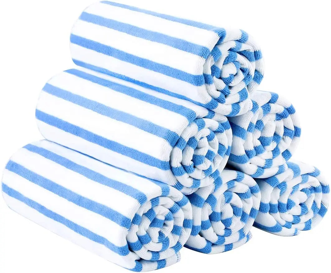 Microfiber Beach Towels, Large Bath Towel Set for Adult, 6 Pack, 27" x 55" - Cabana Stripe - Absorbent, Quick Dry for Pool,