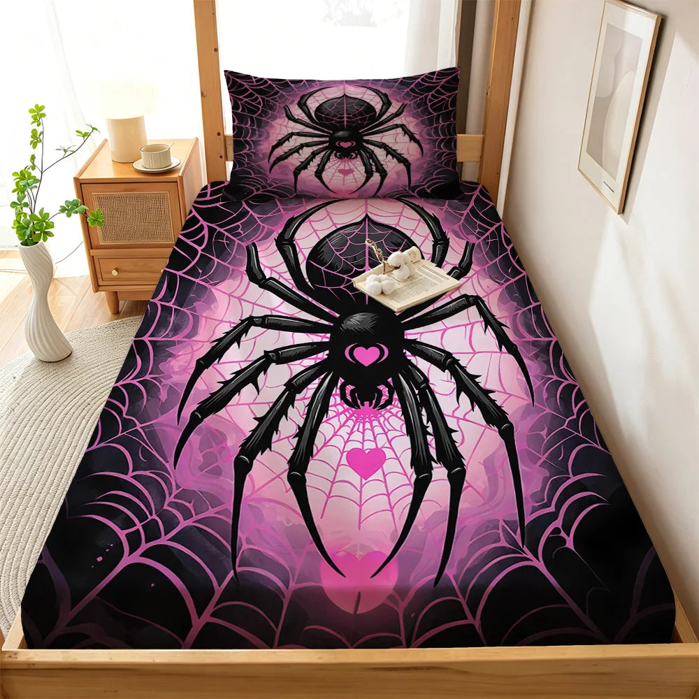 3pcs Spider Animal Printed Coreless Bed Sheet Summer Set Multi Size Comfortable Bedding Decoration Machine Washable
