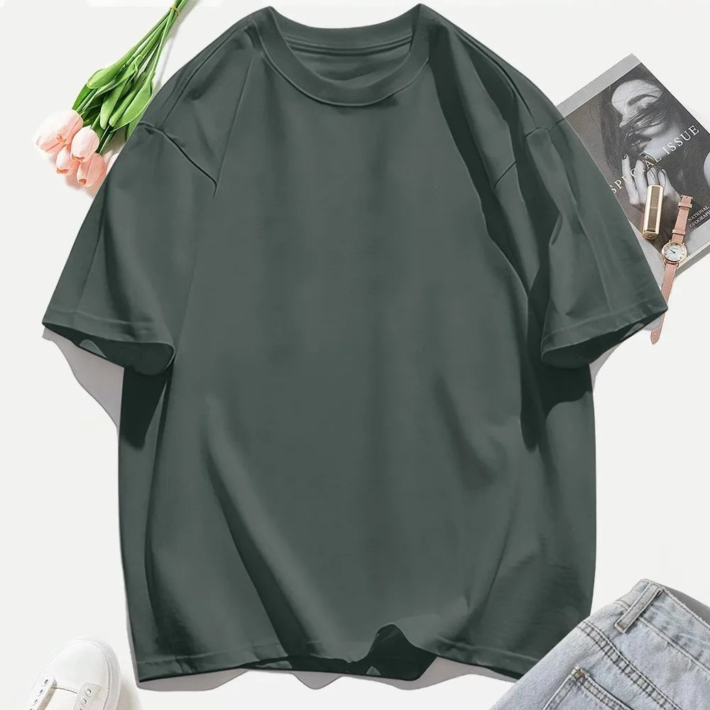 Short Sleeve T-shirt Minimalist Solid Plain Cotton O Neck Oversized Loose Sport Daily Women Summer All Season