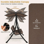 3-Seat Outdoor Porch Swing with Adjustable Canopy, Armrests, Metal Frame and Thickened Cushions for Garden, Poolside & Deck