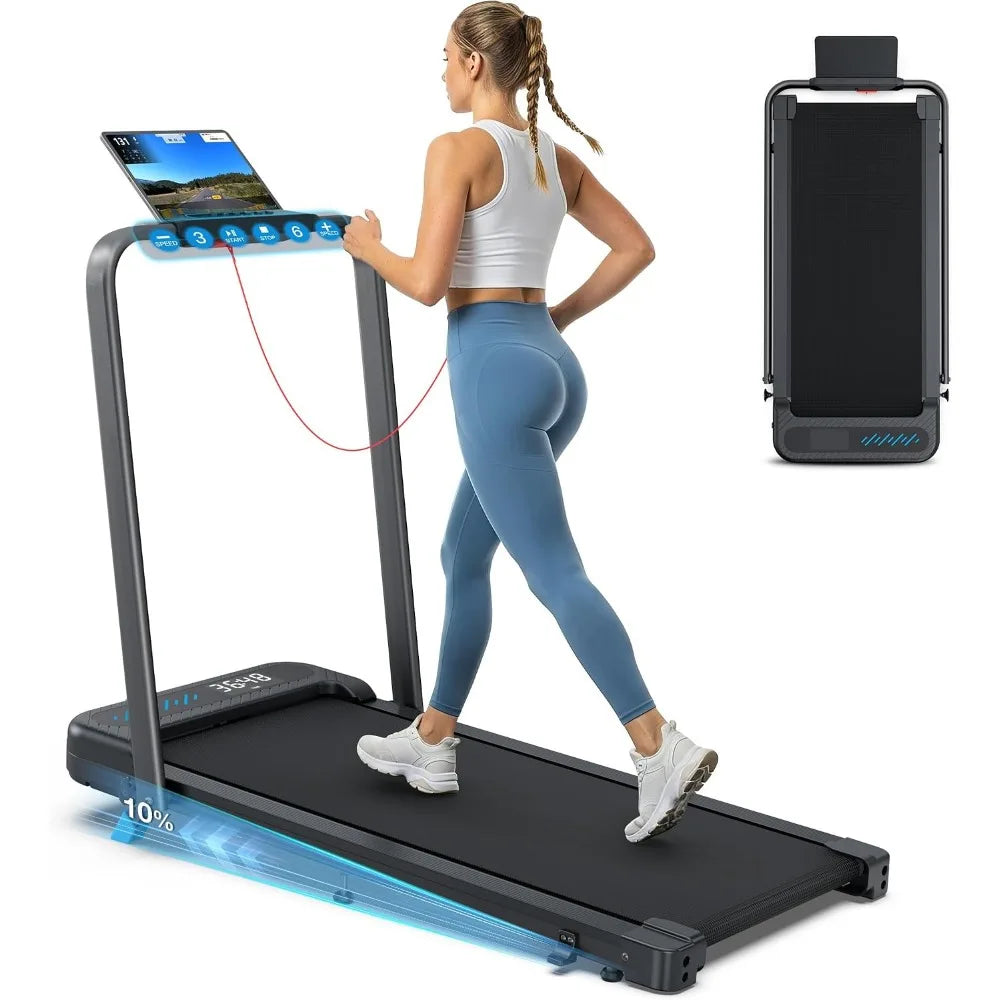 Compact Folding Treadmill with Incline, Handle Bar, and Voice Control for Home Use