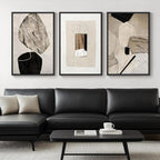 Set of 3 Framed Black Beige Neutral Abstract Canvas Wall Art Prints 24 X 36 Inch, Simple Tone Wall Decor for Living Room Hallway Stair Office Indoor Home Display