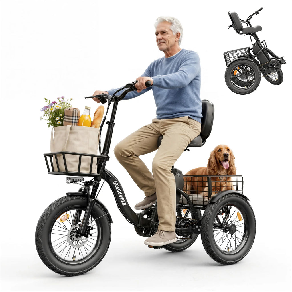 Spacewalk Electric Tricycle for Adults, Folding Trike Bike for Adults | 748.8Wh Removable Battery, Peak 1200W Motor, 18*3.0 Fat Tire, Step-Thru Electric Tricycle, Up to 60 Miles, 18MPH