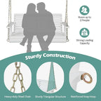2-Seat Wooden Porch Swing with Hanging Chains, 600 lbs Capacity, for Outdoor, Patio, Garden, Backyard (White)