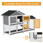 58'' Bunny Hutch Indoor Bunny Cage, with 3 Leak-Proof Removable Trays, Wooden Waterproof Roof Rabbit Hutch Indoor/Outdoor, 2-Tier Bunny House/Chicken Coop, Gray and Black