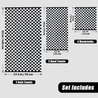 and White Towels Set of 8, Cute Checkered Towels for Bathroom Decor, 2 Bath, 2 Hand, 4 Washcloths, Cotton