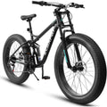 24 Full Suspension Mountain Bike, 21-Speed Dual Disc Brakes, Unisex Steel Frame, Ideal for Trails, Beach, and City Riding