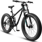 24 Full Suspension Mountain Bike, 21-Speed Dual Disc Brakes, Unisex Steel Frame, Ideal for Trails, Beach, and City Riding