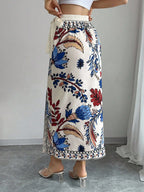 Elenzga Women's Elegant Floral Print Wrap Tie Straight Skirt, Vacation Style