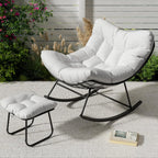Oversized Papasan Rocking Chair With Footrest, Indoor Outdoor Egg Lounge Rocker, 350LBS Metal Frame For Patio Porch Living Room