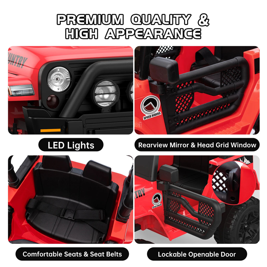 12V 2 Seater Kids Ride On Truck With Parent Remote Control, Electric Car With 2 Speeds, LED Lights, Bluetooth, USB, MP3, Lockable Doors