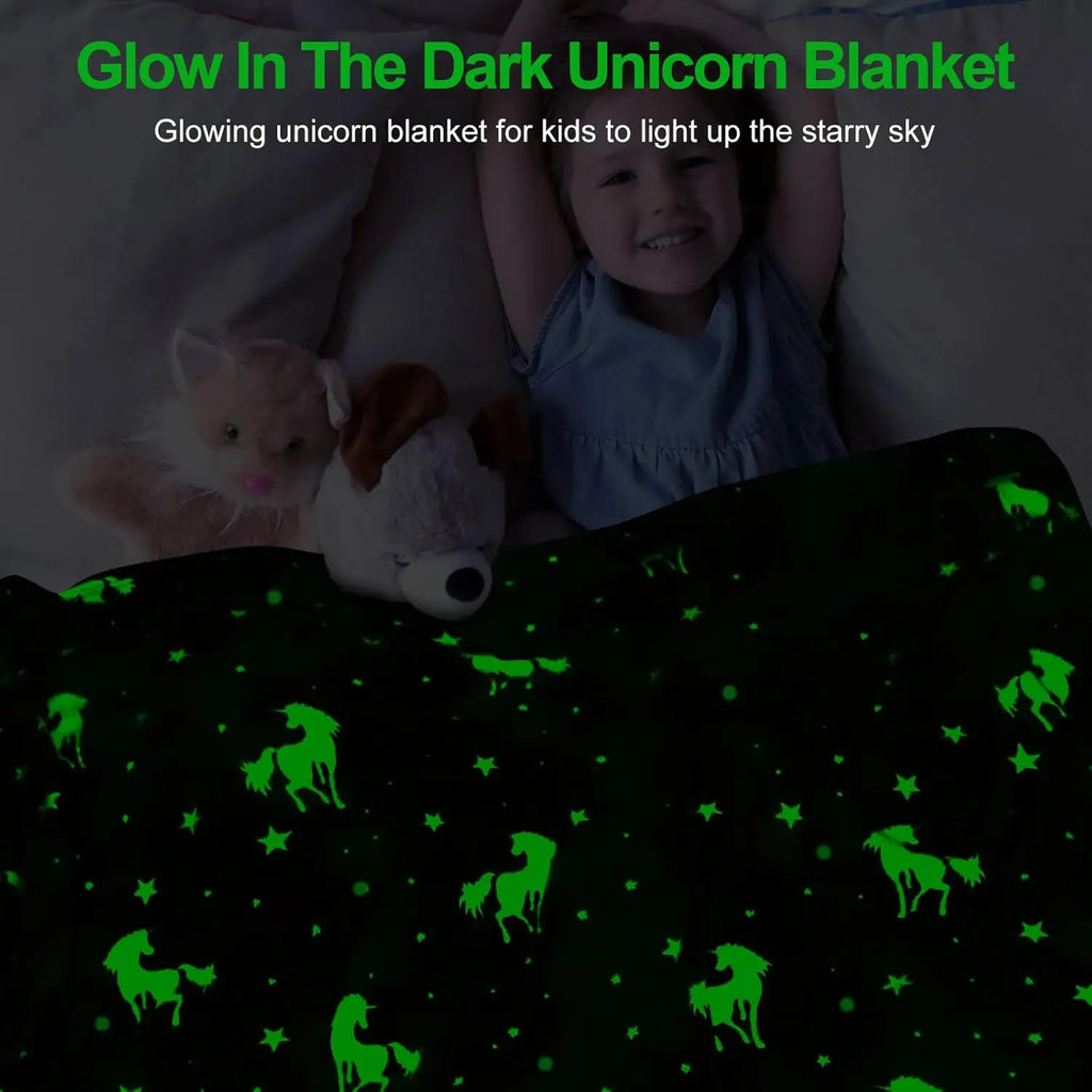 Unicorn Glow in The Dark Blanket, Unicorn Blanket for Girls/Kids, Unicorns Gifts for Girls Age 3-12, Toddler Blanket for Kids, S