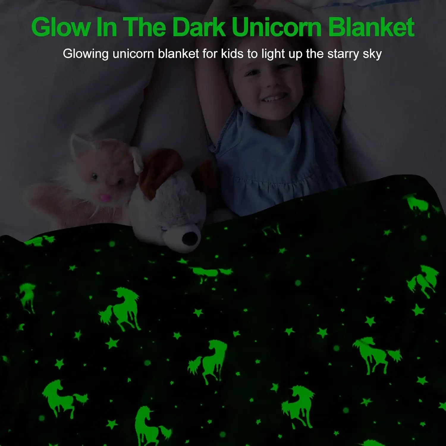 Unicorn Glow in The Dark Blanket, Unicorn Blanket for Girls/Kids, Unicorns Gifts for Girls Age 3-12, Toddler Blanket for Kids, S