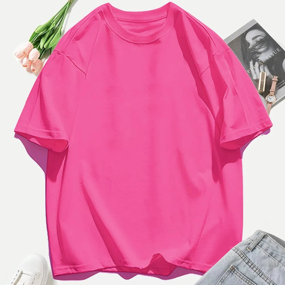 Short Sleeve T-shirt Minimalist Solid Plain Cotton O Neck Oversized Loose Sport Daily Women Summer All Season