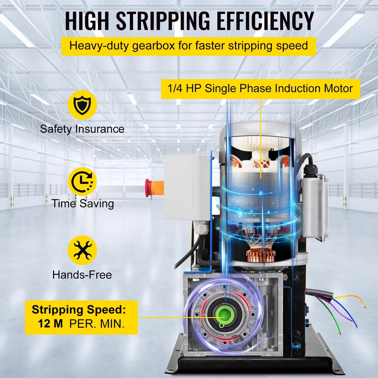 SucceBuy Electric Wire Stripping Machine 370W 1.5mm-38mm Cable Stripper Peeling 11 Channels & 10 Blades Removing Plastic Rubber