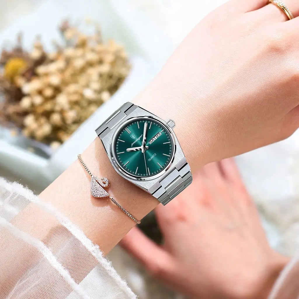 POEDAGAR Top Fashion Women Watch Waterproof Luminous Date Week Luxury Ladies Clock Quartz Stainless Steel Casual Woman's Watches