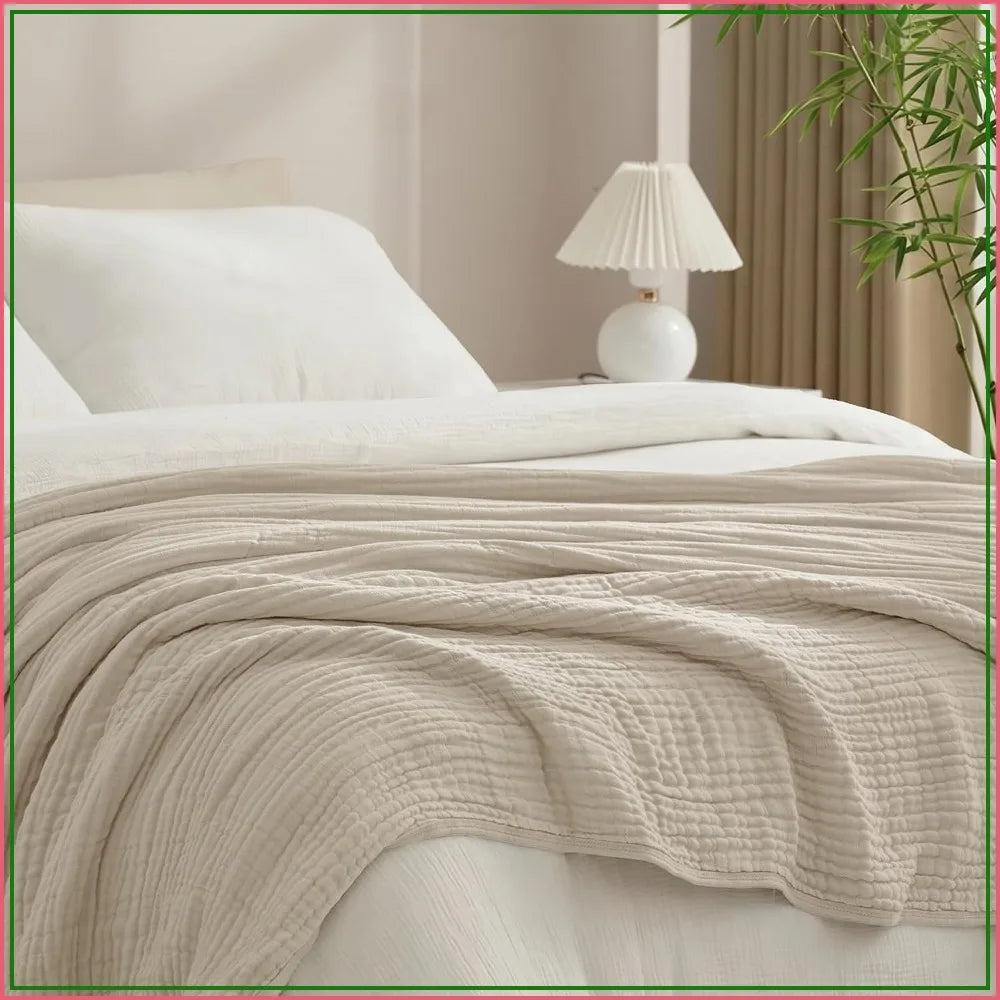 6-Layer Cooling Muslin Blanket King Size 104"x80", Lightweight Gauze, Breathable & Ultra Soft for Hot Sleepers, Bamboo Rayon & Cotton