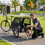 Foldable Dog Bike Trailer, Heavy Duty Steel Frame Pet Bike Carrier, 100 LBS Capacity Oxford Fabric Dog Carrier Bicycle Trailer with Mesh Window Reflectors for Medium Large Dogs & Cats, Black