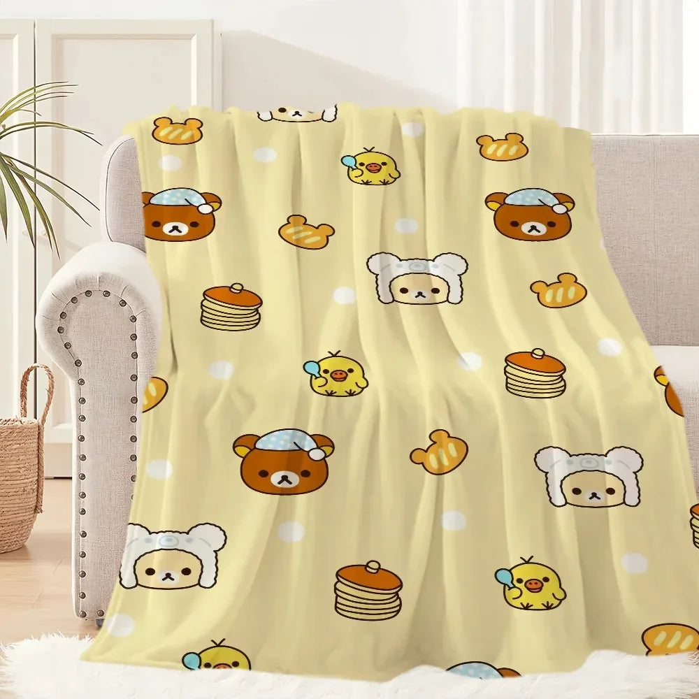 1PC Cute Rilakkuma Bear Blanket – Plush Warm Throw for Sofa Bedroom Office Travel, Perfect Kids Birthday Gift