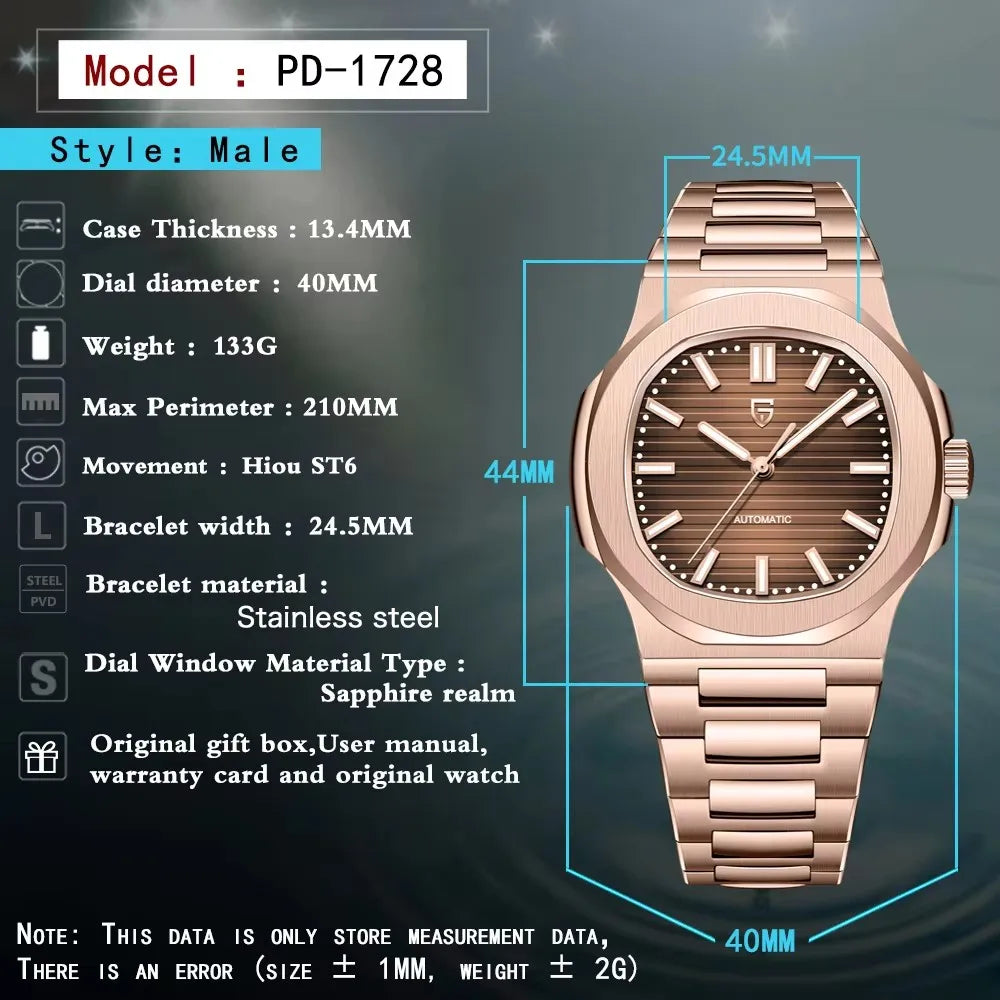 2026 New PAGANI DESIGN Rose Gold Retro Men's Watches Luxury Mechanical Wristwatch Automatic Watch For Men AR Sapphire Waterproof Luminous