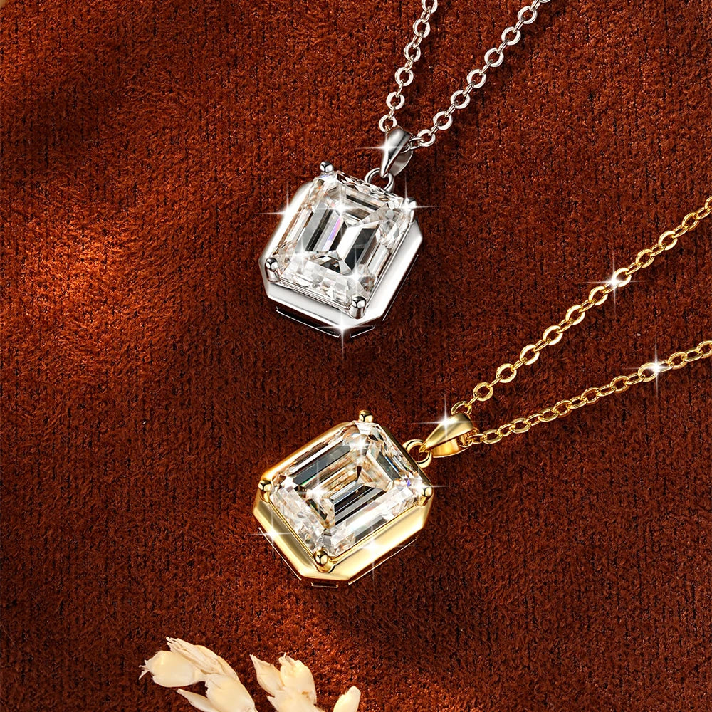OXTAO Drop Earrings Necklace Jewelry Set D VVS1 with Certified Emerald Cut Moissanite Pendant Necklace for Women Luxury Anniversary Gift