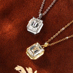 OXTAO Drop Earrings Necklace Jewelry Set D VVS1 with Certified Emerald Cut Moissanite Pendant Necklace for Women Luxury Anniversary Gift