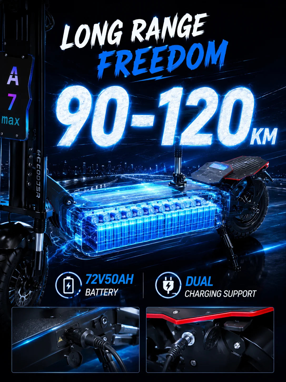 Gleeride A7 MAX 13" Off-road Electric Scooter 2*5000W Motors 72V 50Ah Battery(New Update)
