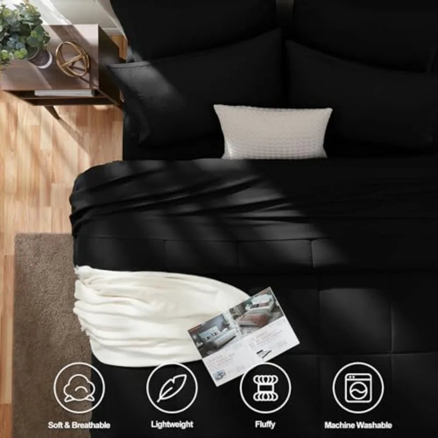 Comforter Set - 7 Pieces Bed in a Bag OEKO-TEX Certified, All-Season Bedding Set, Box-Stitched Down-Alternative Comforter + Fla