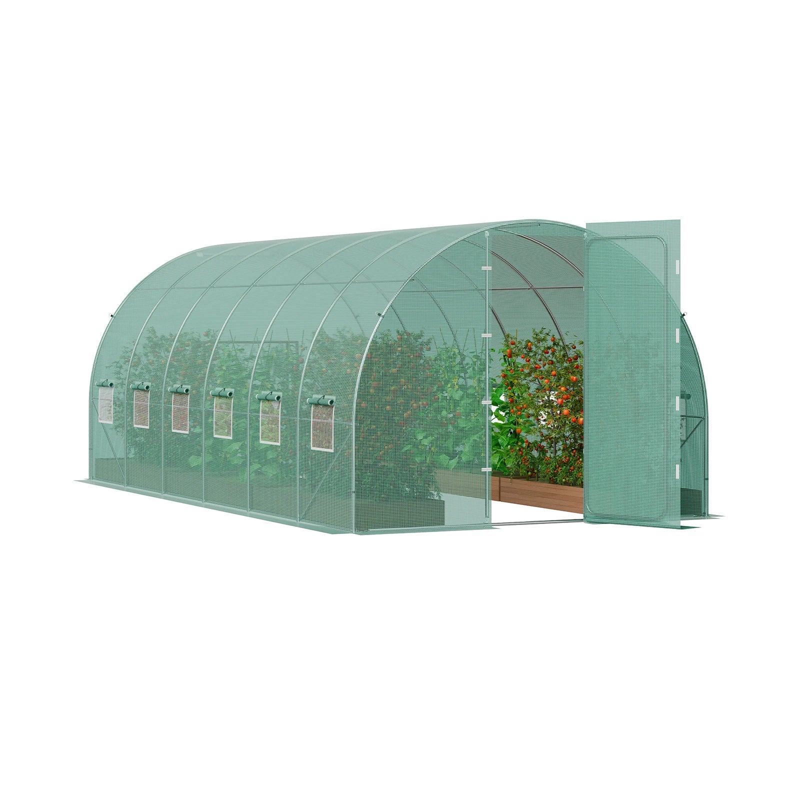 SucceBuy Walk-in Tunnel Greenhouse Hoop House Greenhouse Tunnel Plant House with Galvanized Steel Frame Swing Door for Outdoor