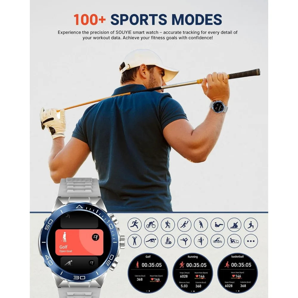 1.43" AMOLED Screen Smart Watch for Men with 24/7 Health Monitor, Fitness Tracker & 400mAh Battery