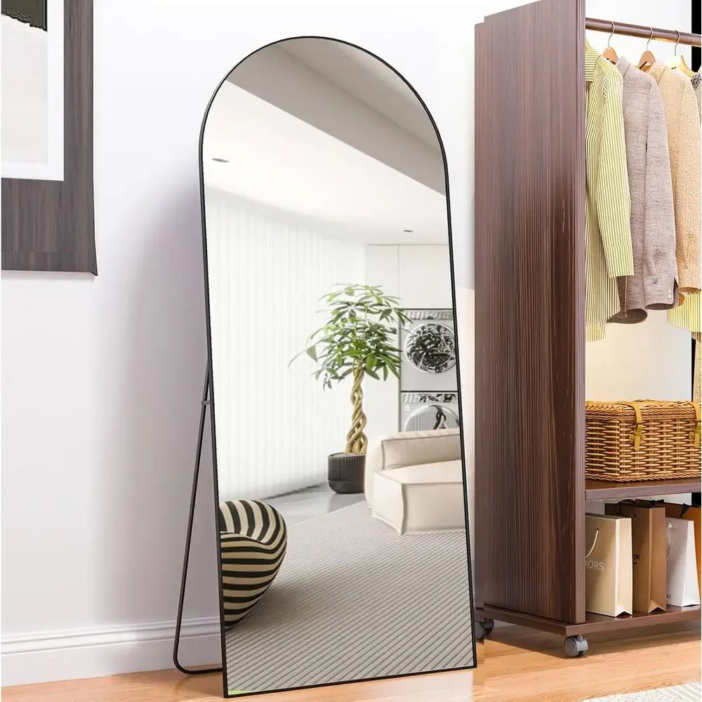 65 x 24 Large Arched Floor Mirror - Black Standing Full-Length Wall Mirror for Home Decor