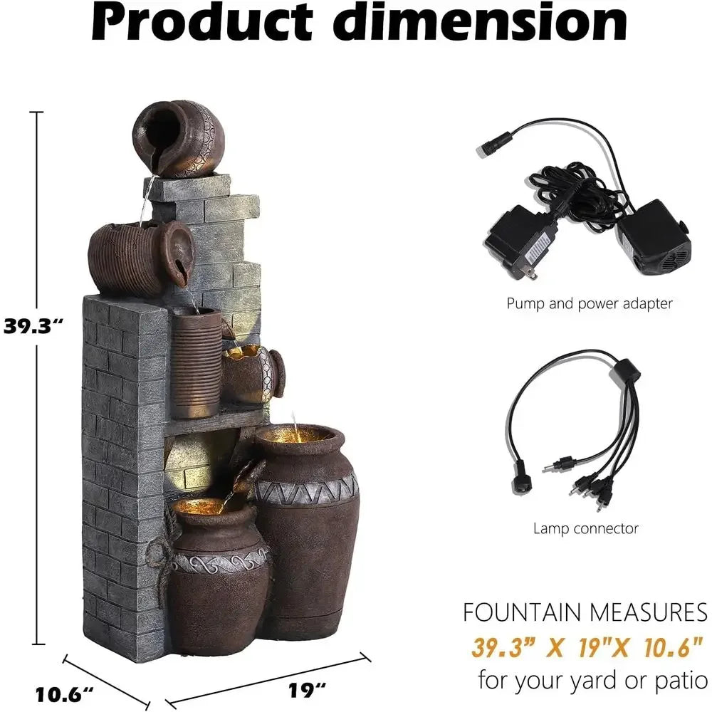 6-Tier Cascading Bowl Fountain with Stacked Stones for Gardens, Patios, Balconies, and Lawns (Gray)