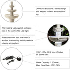 3-Tier Resin Patio Waterfall with Pump and LED Light, Sand Beige Outdoor Floor Fountain for Garden and Backyard
