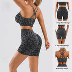 Women's Leopard Print Workout Sets 2 Piece Outfits Crop Tank Tops and Shorts Sports Yoga Gym Tracksuit