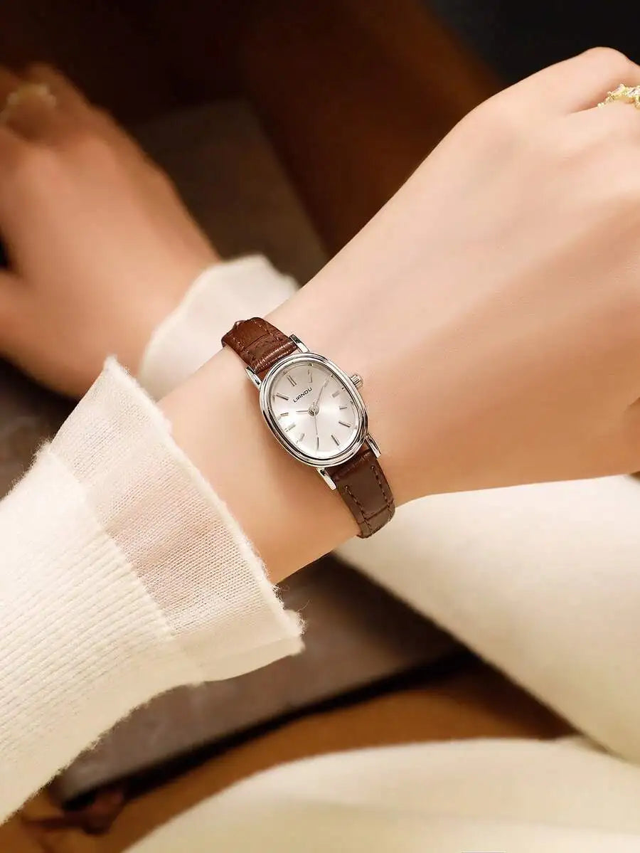 LIANDU LIANDU Vintage Fashion Minimalist Casual Women's Watch, Oval Case, PU Strap, Exquisite Small Dial, Elegant And Charming,