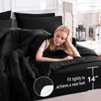 Comforter Set - 7 Pieces Bed in a Bag OEKO-TEX Certified, All-Season Bedding Set, Box-Stitched Down-Alternative Comforter + Fla