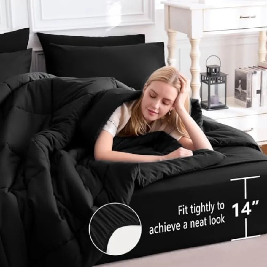 Comforter Set - 7 Pieces Bed in a Bag OEKO-TEX Certified, All-Season Bedding Set, Box-Stitched Down-Alternative Comforter + Fla