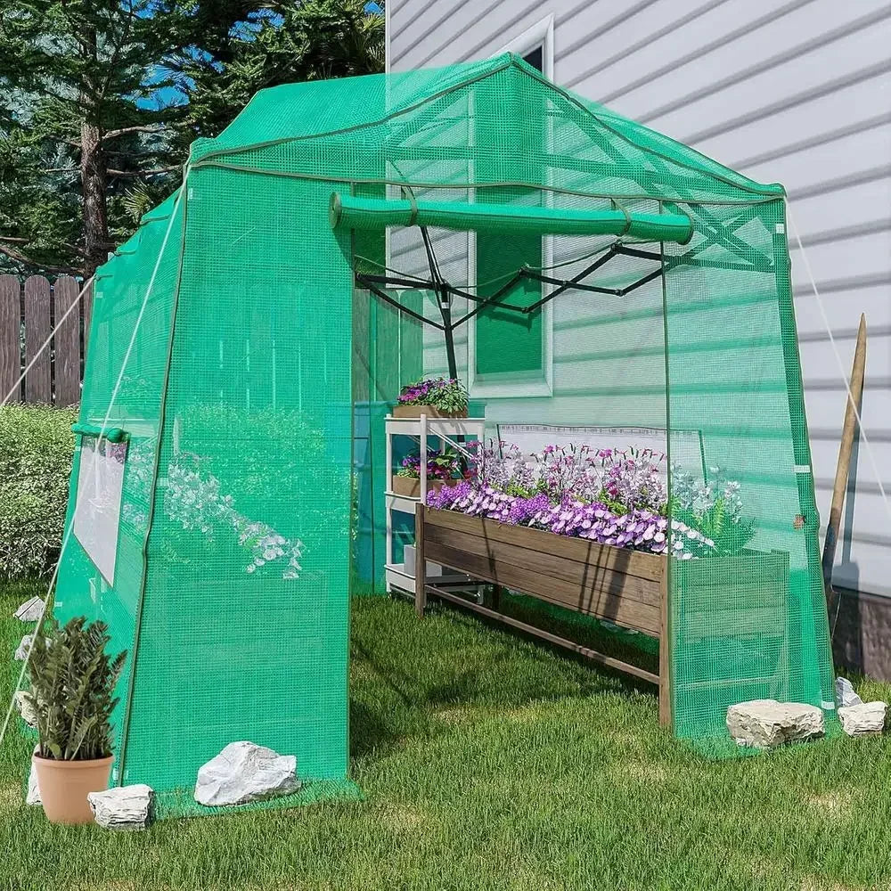 Portable Walk-in Greenhouse, Outdoor/Indoor Gardening, Zippered Door, Ventilation Windows, Heavy-Duty and Durable PE Cover