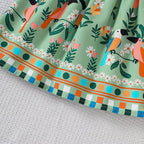 Girls Summer Style Small Fly Sleeve Plant Print Dress Casual Cute Floral A-Line