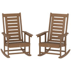 2 Outdoor Rocking Chairs, HDPE High Back Patio Rockers, Brown