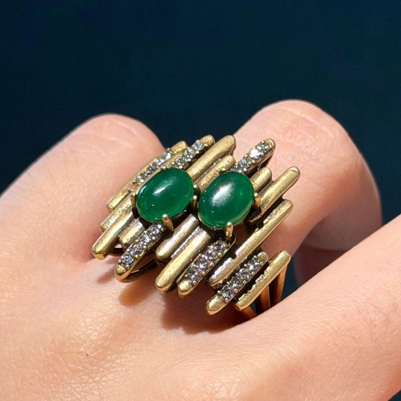 Vintage Minimally 18k Real Gold Color Rings Green Stone Luxury Antique Jewelry High Quality For Woman Valentine Day 2026