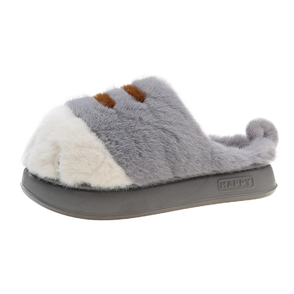 3D Cat Paw Plush Slippers Warm Slip-on House Shoes Comfortable Fluffy Home Slippers Anti Slip Cute Paw Slippers for Men Women