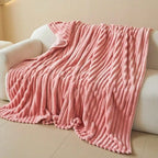 1PC Double-Sided Faux Rabbit Fur Blanket, Luxury Striped Flannel Throw, Soft Warm Polyester Bed Cover, Multi-use for Nap Office Camping Sofa, Ideal Christmas Gift