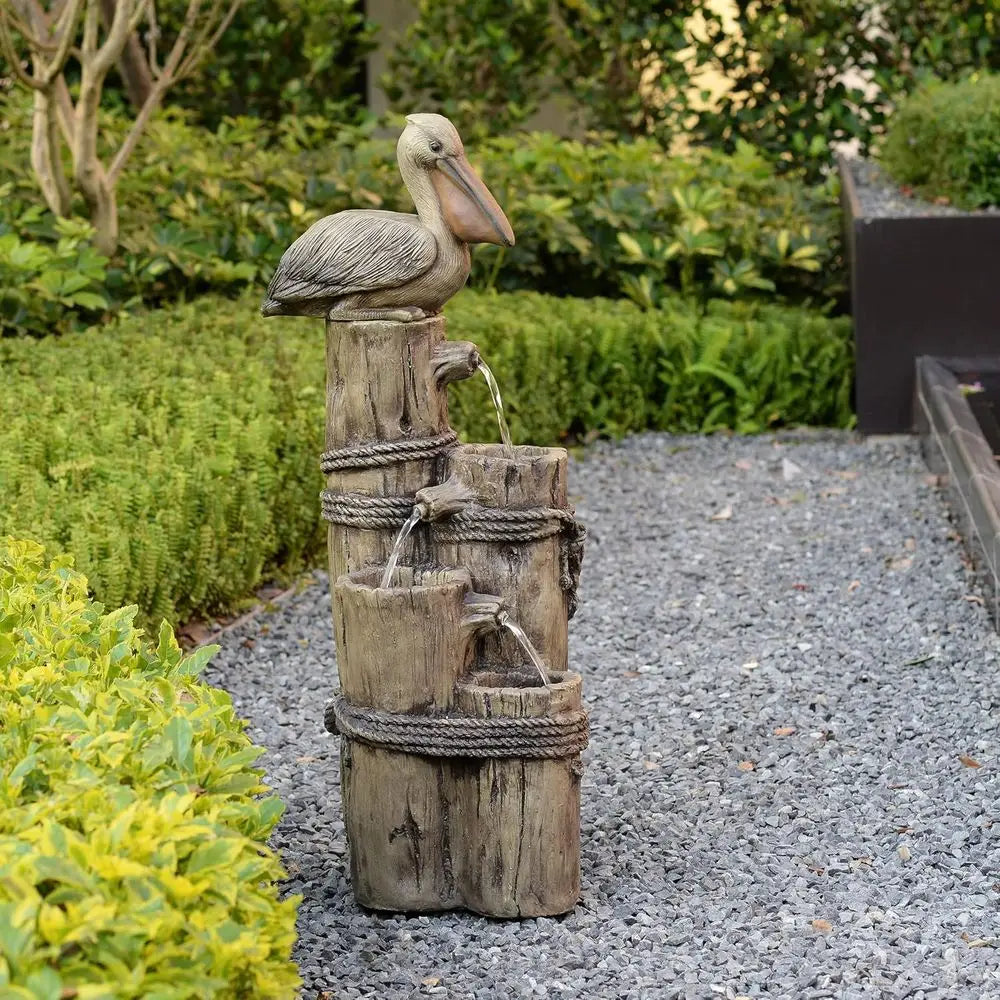 4-Tier Brown Cascading Waterfall Fountain, Durable Outdoor Pier Post Design