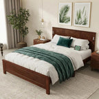 Farmhouse Queen Platform Bed Frame 46" Tall Headboard Solid Wood 2 Storage Drawers LED USB Charging No Box Spring Walnut Custom