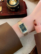 1pc Oval Bamboo Texture Strap Women's Watch, Gold Adjustable Strap, Elegant & Versatile Quartz Wristwatch, Suitable For Daily