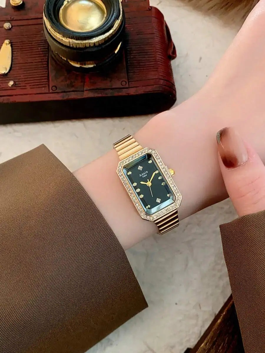 1pc Oval Bamboo Texture Strap Women's Watch, Gold Adjustable Strap, Elegant & Versatile Quartz Wristwatch, Suitable For Daily