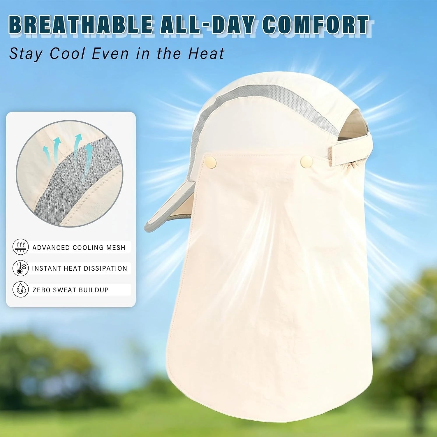Quick Dry Breathable Sun Hat With Detachable Neck Flap Foldable UPF50+ UV Protection Wide Brim Fishing Baseball Cap For Travel Camping Cycling