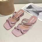 2022 New Fashionable Women's Sandals Slip-On Summer Thick Heel Slope Heel Shoes Two-Way Beachside Half Slippers PVC Material