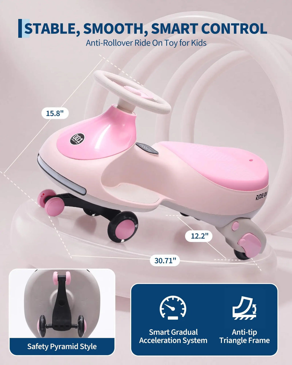 12V 2-in-1 Kids Electric Wiggle Car Ride On – Pedal & Swing, 360° Steering, Flashing Wheels, Music, Anti-Rollover, Rechargeable Battery, High Weight Capacity – Indoor Outdoor